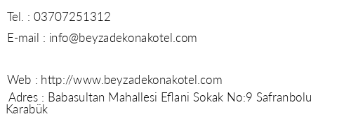 Safranbolu Beyzade Konak Otel telefon numaralar, faks, e-mail, posta adresi ve iletiim bilgileri